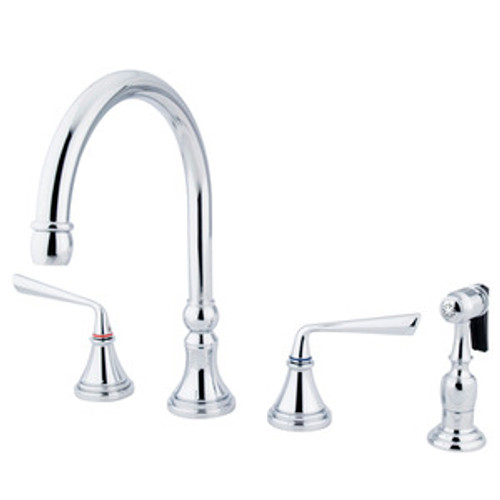 Kingston Brass Two Handle Widespread Kitchen Faucet & Brass Side Spray - Polished Chrome KS2791ZLBS