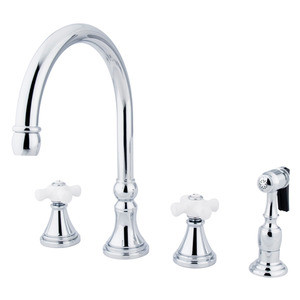 Kingston Brass Two Handle Widespread Kitchen Faucet & Brass Side Spray - Polished Chrome KS2791PXBS