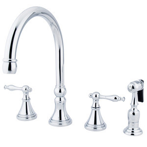 Kingston Brass Two Handle Widespread Kitchen Faucet & Brass Side Spray - Polished Chrome KS2791NLBS