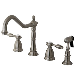 Kingston Brass Two Handle Widespread Kitchen Faucet & Brass Side Spray - Brushed Nickel KS1798TALBS