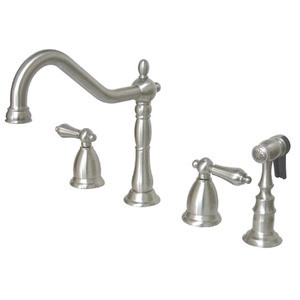 Kingston Brass Two Handle Widespread Kitchen Faucet & Brass Side Spray - Satin Nickel KS1798ALBS