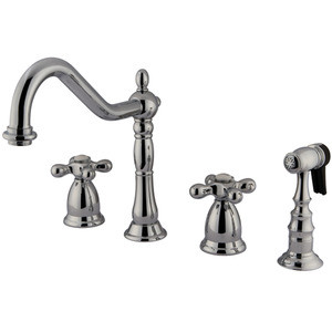 Kingston Brass Two Handle Widespread Kitchen Faucet & Brass Side Spray - Polished Chrome KS1791AXBS