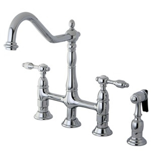 Kingston Brass Two Handle Widespread Kitchen Faucet & Brass Side Spray - Polished Chrome KS1271TALBS