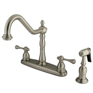 Kingston Brass Two Handle Widespread Kitchen Faucet & Brass Side Spray - Brushed Nickel KB7758BLBS