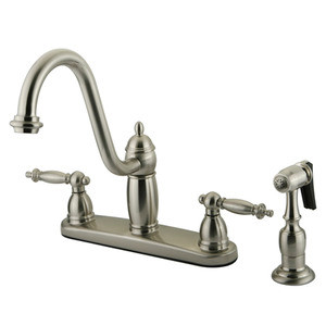 Kingston Brass Two Handle Widespread Kitchen Faucet & Brass Side Spray - Brushed Nickel KB7118TLBS