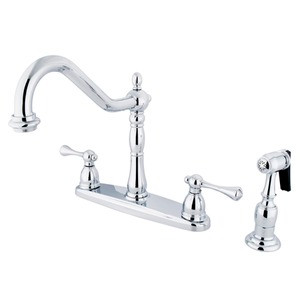 Kingston Brass Two Handle Widespread Kitchen Faucet & Brass Side Spray - Polished Chrome KB7751BLBS