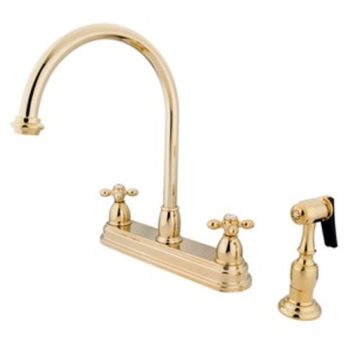 Kingston Brass Two Handle Widespread Kitchen Faucet & Brass Side Spray - Polished Brass KB3752AXBS