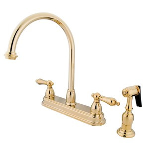 Kingston Brass Two Handle Widespread Kitchen Faucet & Brass Side Spray - Polished Brass KB3752ALBS
