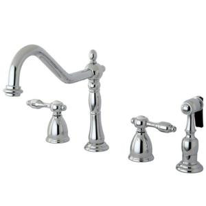 Kingston Brass Two Handle Widespread Kitchen Faucet & Brass Side Spray - Brushed Nickel KB1798TALBS