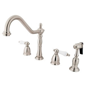 Kingston Brass Two Handle Widespread Kitchen Faucet & Brass Side Spray - Brushed Nickel KB1798PLBS