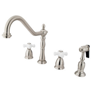 Kingston Brass Two Handle Widespread Kitchen Faucet & Brass Side Spray - Brushed Nickel KB1798PXBS