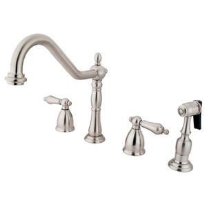 Kingston Brass Two Handle Widespread Kitchen Faucet & Brass Side Spray - Brushed Nickel - KB1798ALBS