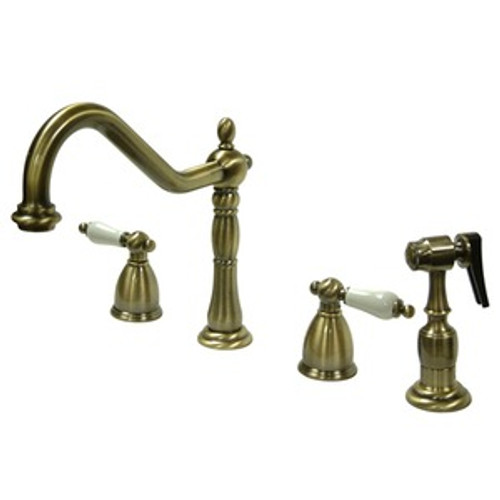 Kingston Brass Two Handle Widespread Kitchen Faucet & Brass Side Spray - Vintage Brass KB1793PLBS