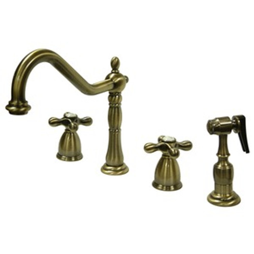 Kingston Brass Two Handle Widespread Kitchen Faucet & Brass Side Spray - Vintage Brass KB1793AXBS