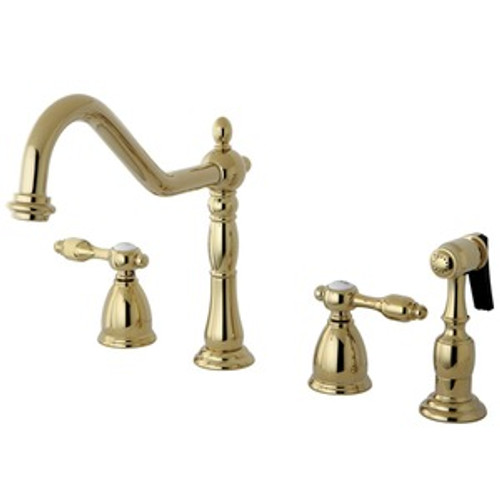 Kingston Brass Two Handle Widespread Kitchen Faucet & Brass Side Spray - Polished Brass KB1792TALBS