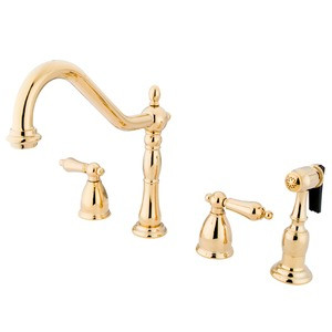 Kingston Brass Two Handle Widespread Kitchen Faucet & Brass Side Spray - Polished Brass KB1792ALBS