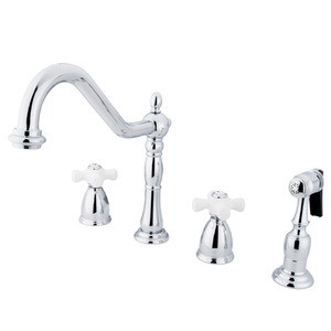 Kingston Brass Two Handle Widespread Kitchen Faucet & Brass Side Spray - Polished Chrome KB1791PXBS