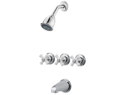 PFISTER LG01-1120 Dusch- & Wannenarmatur Mit 3 Griffen - Poliertes Chrom, Wassersparend, Einfach Zu Montieren