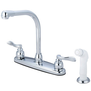Kingston Brass Two Handle Widespread High-Arch Kitchen Faucet Faucet & White Side Spray - Polished Chrome