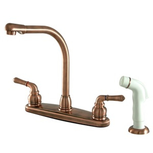 Kingston Brass Two Handle Widespread High Arch Kitchen Faucet & Side Spray - Vintage Copper