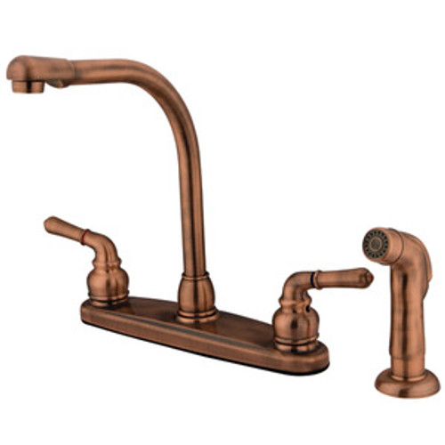 Kingston Brass Two Handle Widespread High Arch Kitchen Faucet & Side Spray - Vintage Copper KB756SP