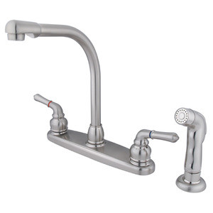 Kingston Brass Two Handle Widespread High Arch Kitchen Faucet & Side Spray - Brushed Nickel KB758SP
