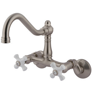 Kingston Brass Two Handle Wall Mount Kitchen Faucet - Brushed Nickel KS3228PX