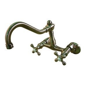 Kingston Brass Two Handle Wall Mount Kitchen Faucet - Vintage Brass - KS3223AX