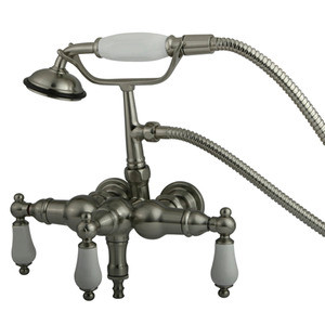 Kingston Brass 3-3/8" Wall Mount Clawfoot Tub Filler Faucet with Hand Shower - Brushed Nickel CC23T8