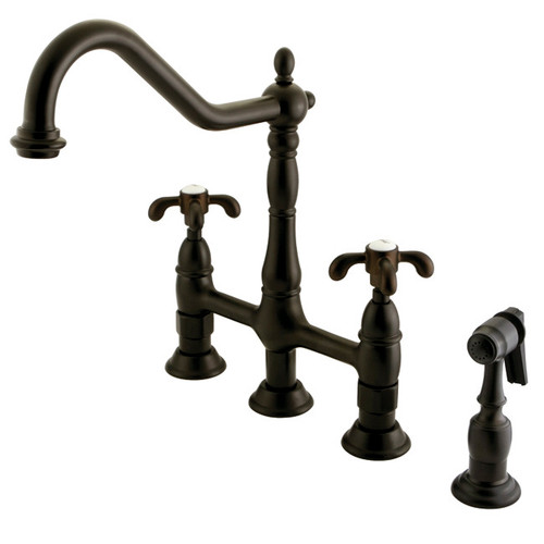 Kingston Brass Two Handle Kitchen Faucet & Side Spray - Cross Handles - Oil Rubbed Bronze - KS1275TXBS