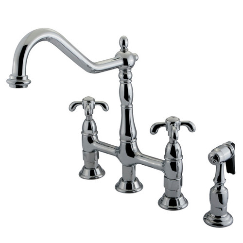 Kingston Brass Two Handle Widespread Kitchen Faucet & Brass Side Spray - Polished Chrome - KS1271TXBS