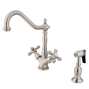 Kingston Brass Two Handle Single Hole Kitchen Faucet & Side Spray - Satin Nickel - KS1238AXBS