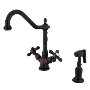 Kingston Brass Two Handle Single Hole Kitchen Faucet & Side Spray - Oil Rubbed Bronze - KS1235AXBS