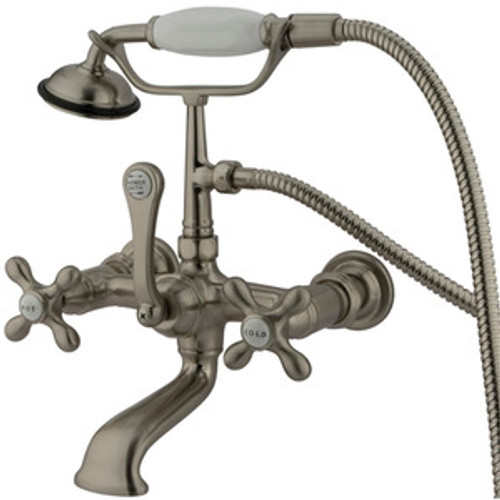 Kingston Brass Wall Mount Clawfoot Tub Filler Faucet with Hand Shower - Satin Nickel CC557T8