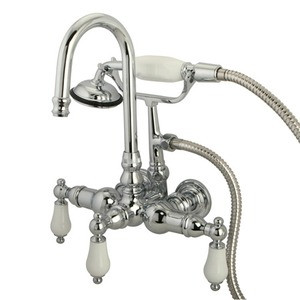 Kingston Brass 3-3/8" Wall Mount Clawfoot Tub Filler Faucet with Hand Shower - Polished Chrome - CC12T1