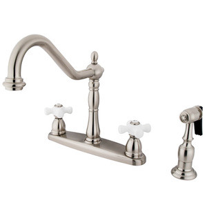 Kingston Brass Two Handle Kitchen Faucet & Brass Side Spray - Brushed Nickel KB1758PXBS
