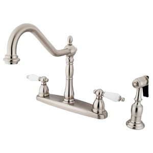 Kingston Brass Two Handle Kitchen Faucet & Brass Side Spray - Brushed Nickel KB1758PLBS