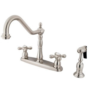 Kingston Brass Two Handle Kitchen Faucet & Brass Side Spray - Satin Nickel KB1758AXBS