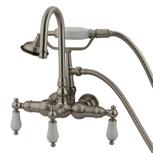 Kingston Brass 3-3/8" Wall Mount Clawfoot Tub Filler Faucet with Hand Shower - Satin Nickel