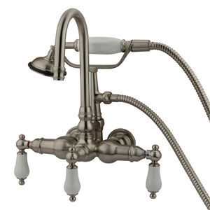 Kingston Brass 3-3/8" Wall Mount Clawfoot Tub Filler Faucet with Hand Shower - Satin Nickel - CC11T8