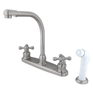 Kingston Brass Two Handle High Arch Kitchen Faucet Faucet & White Side Spray - Brushed Nickel