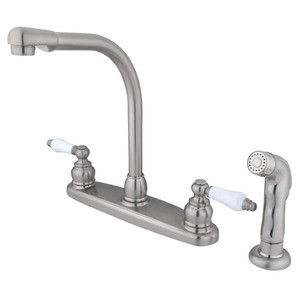 Kingston Brass Two Handle High Arch Kitchen Faucet & Non-Metallic Side Spray - Brushed Nickel KB718SP