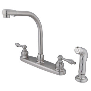 Kingston Brass Two Handle High Arch Kitchen Faucet & Non-Metallic Side Spray - Brushed Nickel KB718ALSP