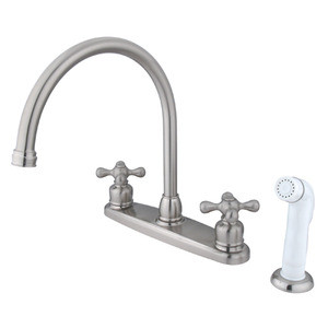 Kingston Brass Two Handle Goose Neck Kitchen Faucet Faucet & White Side Spray - Brushed Nickel KB728AX