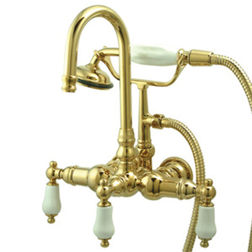 Kingston Brass 3-3/8" Wall Mount Clawfoot Tub Filler Faucet with Hand Shower - Polished Brass