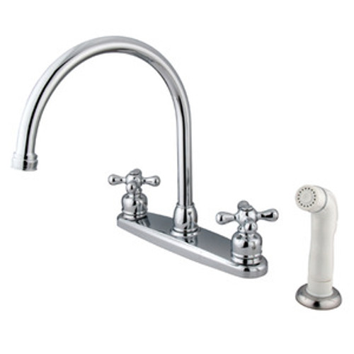 Kingston Brass Two Handle Goose Neck Kitchen Faucet Faucet & White Side Spray - Polished Chrome KB721AX