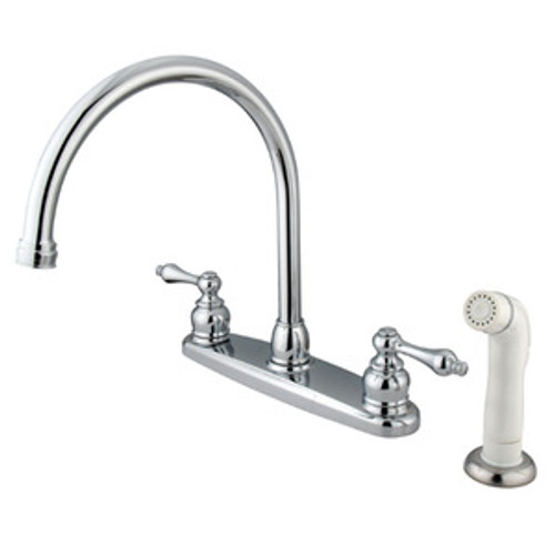 Kingston Brass Two Handle Goose Neck Kitchen Faucet Faucet & White Side Spray - Polished Chrome KB721AL