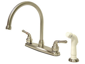 Kingston Brass Two Handle Goose Neck Kitchen Faucet & White Side Spray - Brushed Nickel