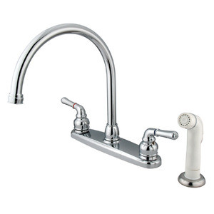 Kingston Brass Two Handle Goose Neck Kitchen Faucet & White Side Spray - Polished Chrome