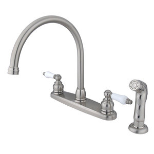Kingston Brass Two Handle Goose Neck Kitchen Faucet & Side Spray - Brushed Nickel KB728SP